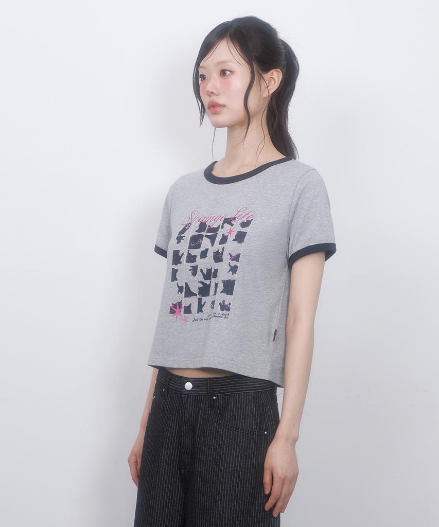 LMR Cat Foster Ringer Crop Short Sleeve T-Shirt Grey
