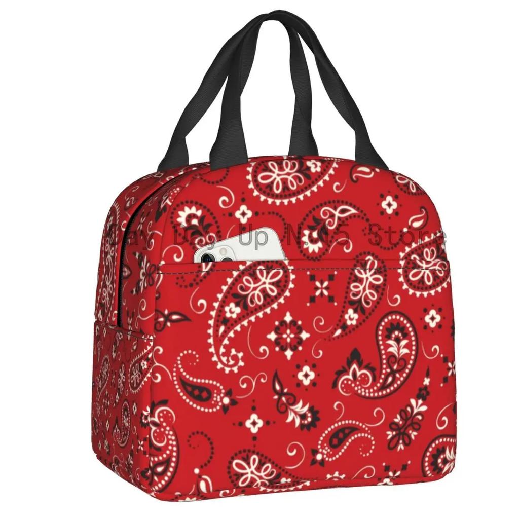 Schwarzweiß Paisley Chicano Bandana Stil Tragbare Lunchbox Damen Wasserdicht Kühler Thermisch Lebensmittel Isoliert Lunchtasche Schule