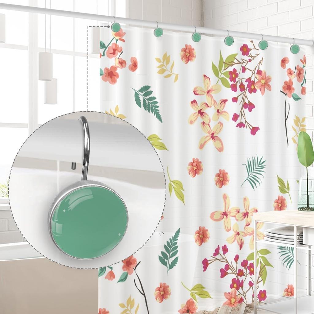 12 pcs Shower Curtain Hooks, Mint Green Solid Color, Decorative Resin Hooks Rings for Bathroom Shower Rods