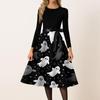 Women's Vintage Halloween Print Dress - Round Neck Casual Fit Dress with Fun Pumpkin Patterns - Perfect for Party