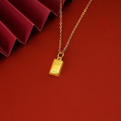 Gold Sand Simulated Gold Bar Pendant Necklace - Long-lasting, Non-fading Brass Alloy Jewelry for Women