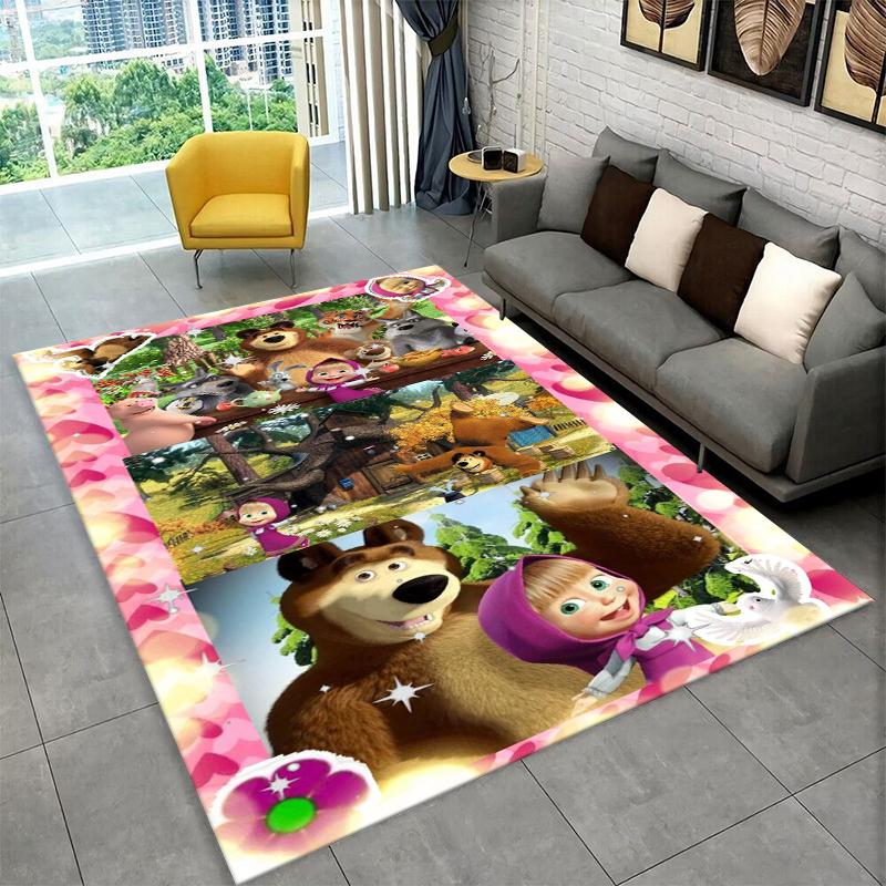 Cartoon Cute M-Masha Bear Non-Slip Area Rug for Living Room,Bedroom,Playroom,Soft Carpet Floor Mat Home Decor Rug Kids Room