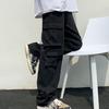 Men Cargo Pants Solid Color Hip-hop Style Loose Pattern Multi Pockets Elastic Waist Men Trousers Daily Clothes