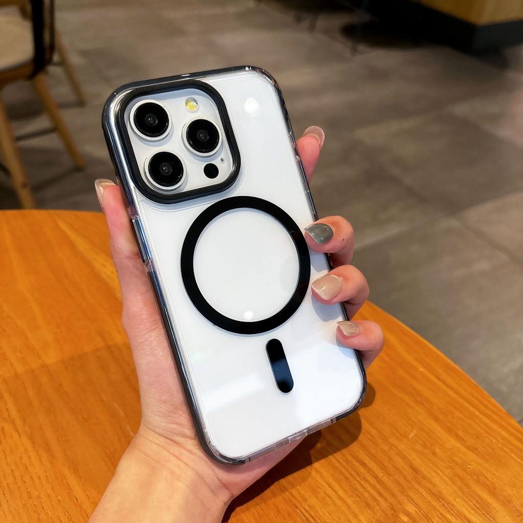 For IPhone 16 Promax Magnetic Phone Case for Apple 15 High Transparency for Samsung S24ultra Color Contrast Anti Slip Edge