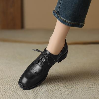 Mode 2024 Neue Pumps Oxfords Frühjahrsschuhe für Damen Echtleder Brogues Vintage Schnür-Loafers Lässige Handgefertigte Schwarze Damenschuhe