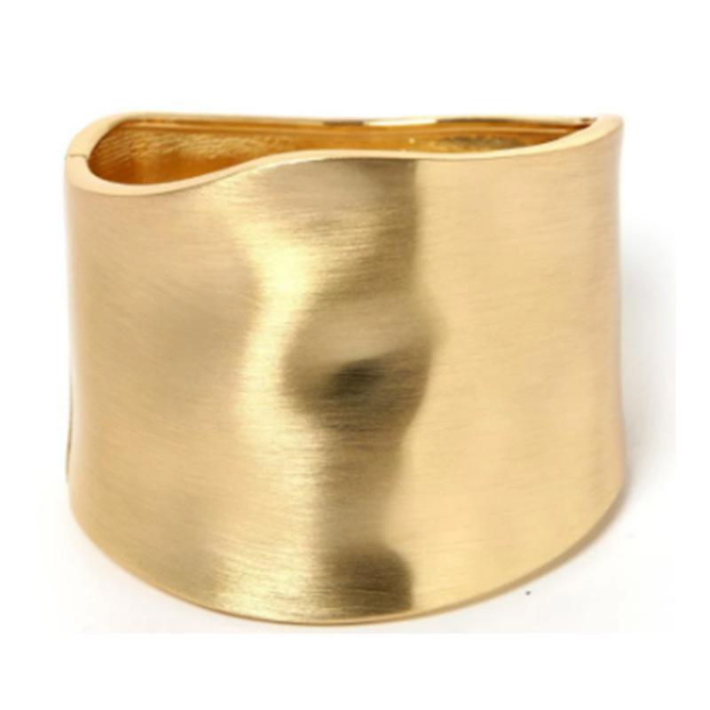 DIEZI 3 Style Exaggerated Gold Color Chunky Cuff Bangles Fashion Geometric Heavy Metal Spring Bangles For Women Bracelet Men
