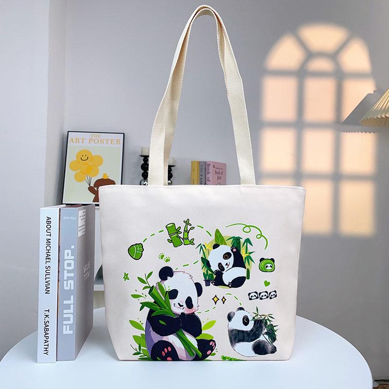 

Cartoon Panda Canvas Student Tote Bag – Cute, Large Capacity, Single Shoulder Design