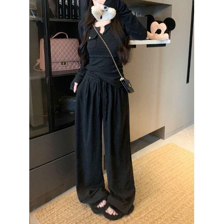 Spring and Autumn New Pants Women's High Waist Drop Straight Loose Wide Leg Versatile Long Pants