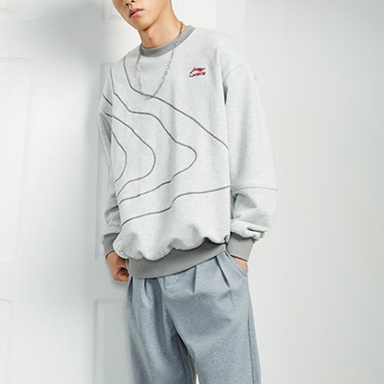 Li Ning Sport Kunst Lässig Locker Pullover Sweatshirt Herren Sweatshirt Grau AWDR165-4