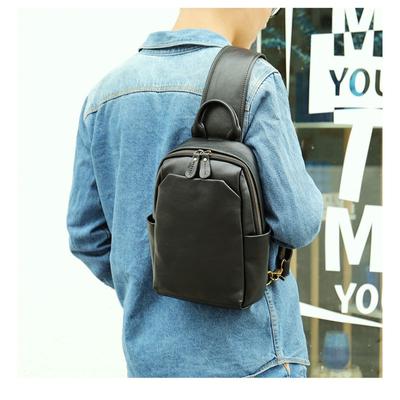Borsa a tracolla vintage con tracolla singola in pelle, borsa da uomo, borsa frontale per esterni, nera, elegante, piccola borsa da uomo