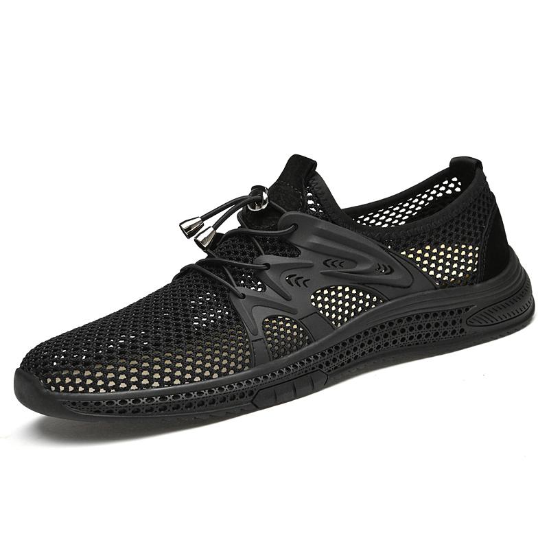 

Дышащая мужская повседневная обувь Дышащая мужская сетчатая обувь Модные мокасины Легкие мужские летние кроссовки Открытые туфли на шнуровке 44 чёрный
