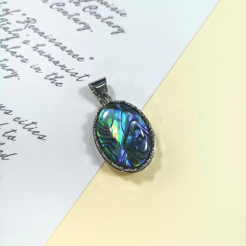 Geometric Shell Pendant With Synthetic Turquoise And Natural Purple Crystal For Fashion Jewelry