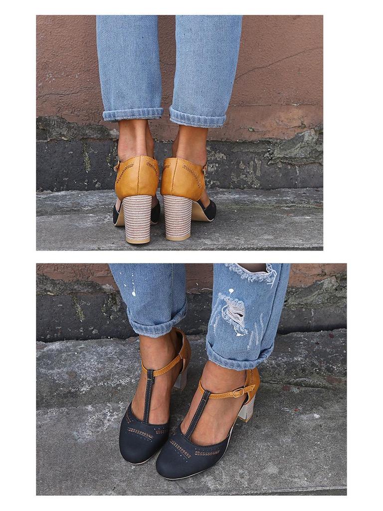 Spring/Summer 43 Large Size Women's Round Toe Thick Heel Sandals