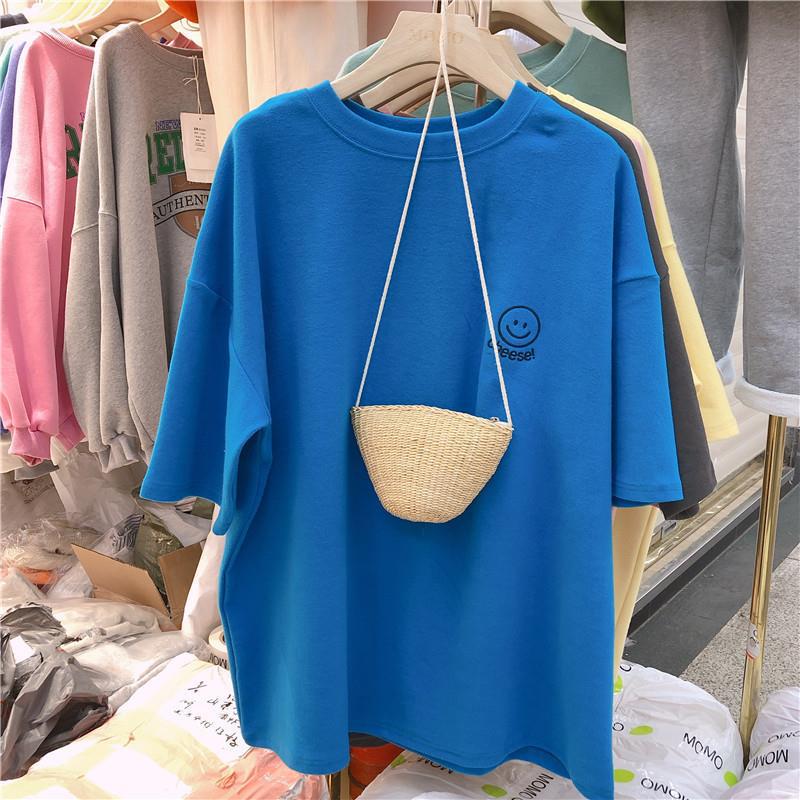 Women's Embroidered Short Sleeve Loose Fit Tee - Summer 2025 Korean Plus Size Trend