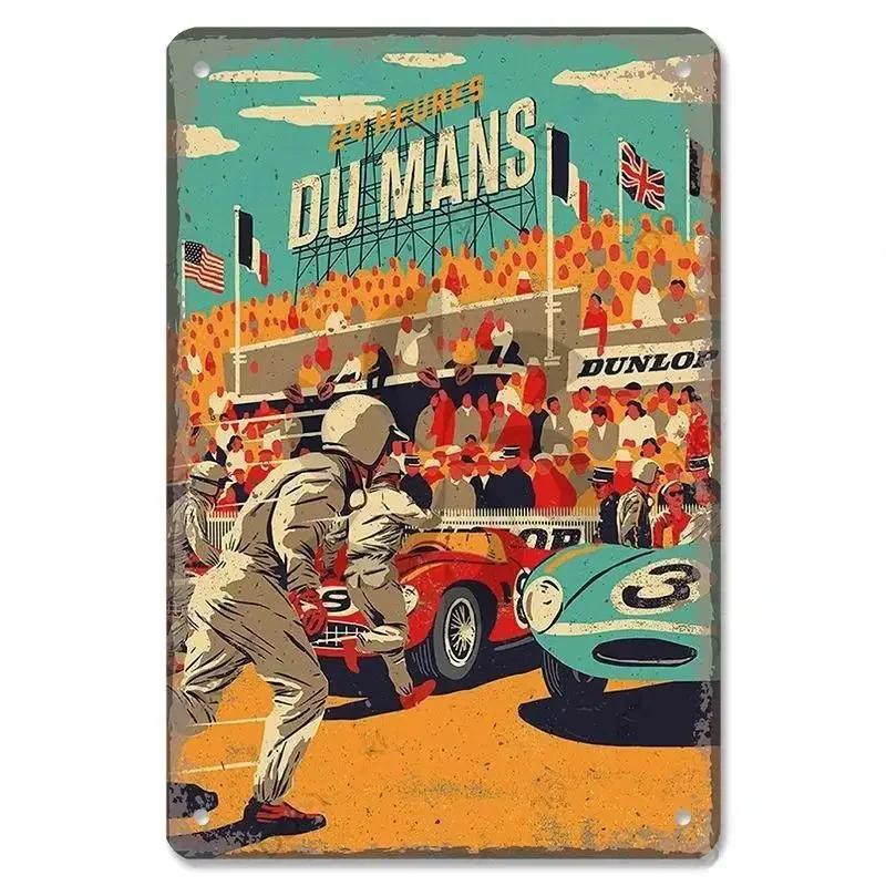 Metal Tin Signs Racing Car Plaque Metal Poster F1 Racetrack Nostalgic Vintage Metal Wall Art Decor for Garage Racing Club Home