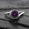 Round Cut Amethyst Ring, 14 K Rose Gold Plated Silver Bezel Engagement Ring with Diamond Accents,