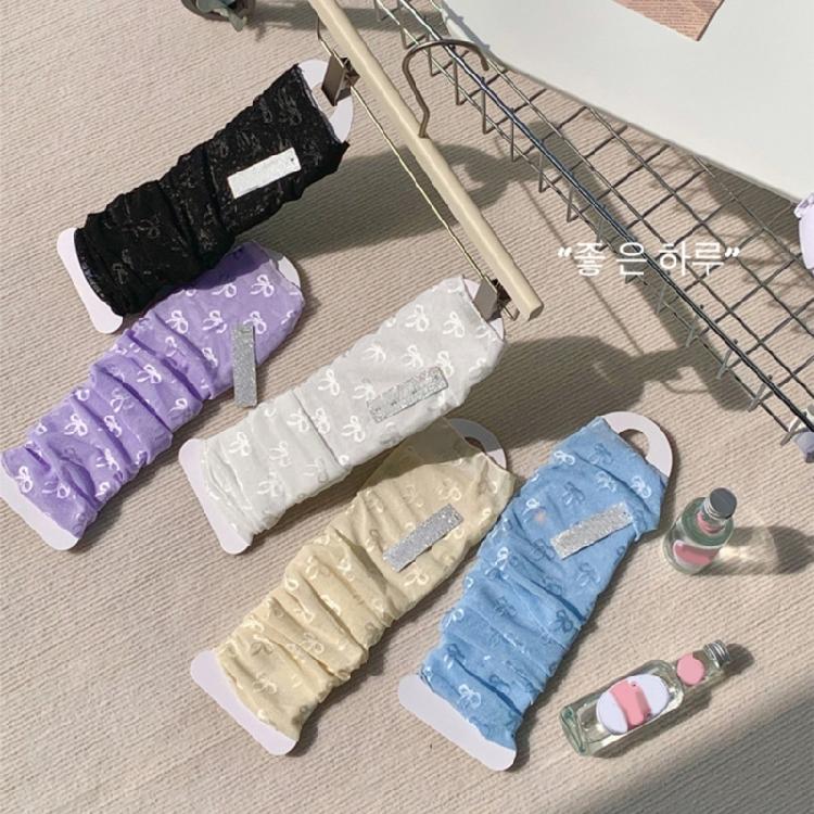 Womens Ultrathin Arm Leg Warmers Sweet Bowknot Pattern Solid Color Long Fingerless Gloves Ice Silk Arm Leg Sleeves Cover