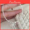 Chic Silver Bow Bracelet With Pink Heart Pendant Fresh And Graceful Summer Womens Jewelry