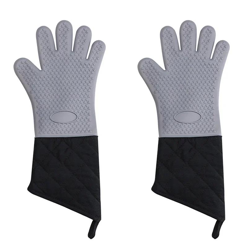 1/2Pcs Silicone Microwave Gloves Oven Mitts Heat Resistant BBQ Gloves With Cotton Lining Anti-Scalding Baking Gloves For Kitchen