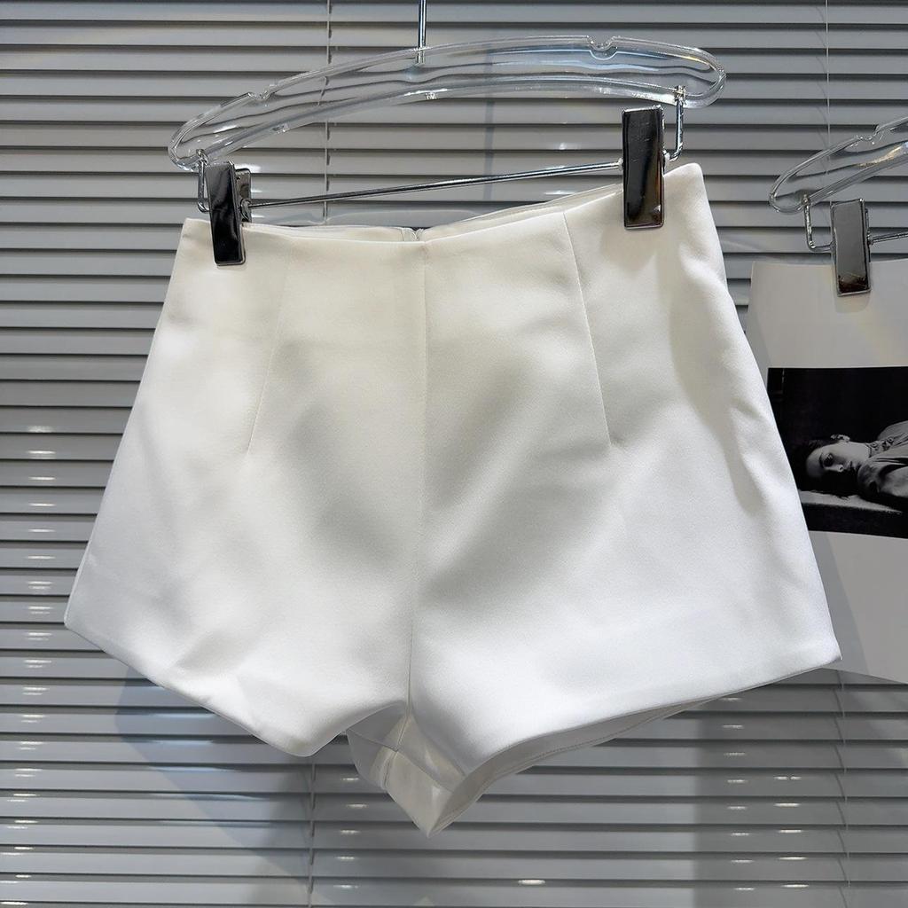 2024 Jaro Korejsko-Francouzský Styl Šortky A-Střihu s Vysokým Pasem ze Saténu