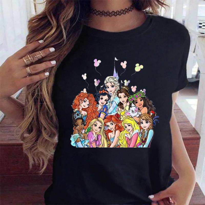 Retro Disney Princess Shirt Watercolor Magic Castle Princess Womens T Shirt Trip Top Y2K Disneyworld Girls Gift Cotton Clothes