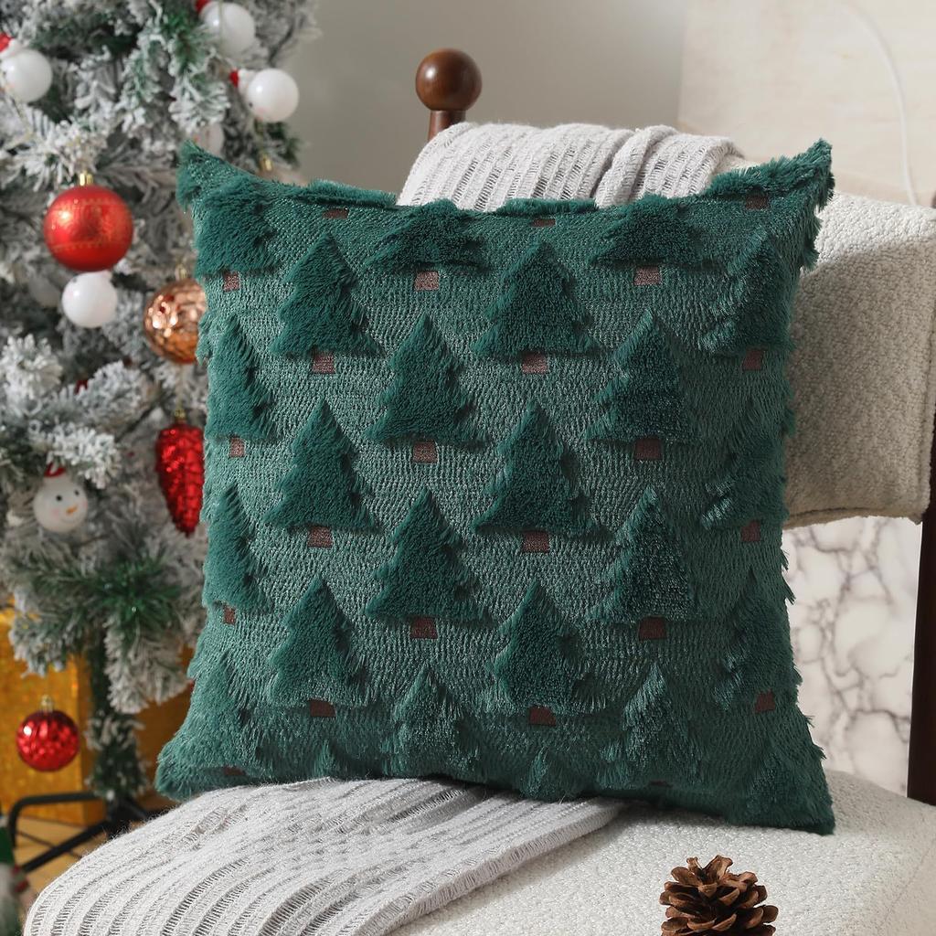 Christmas Pillow Cover Plush Christmas Tree Decoration Sofa Cushion Cover Star Embroidered Pillow Case Holiday Accent Home Decor