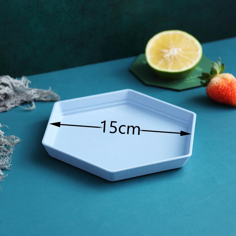 Wheat Straw Plate Household Creative Hexagonal Plate Fruit Plate Cute Small Vegetable Plate Japanese Platter Dining Table