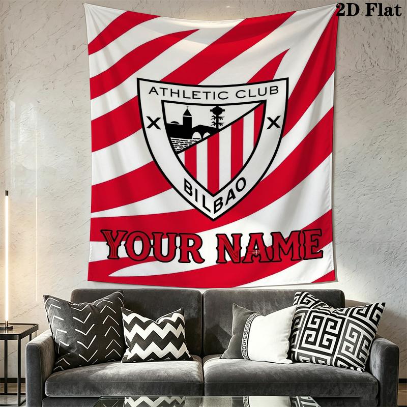 Custom Name Athletic Bilbao Wall Tapestry Aesthetic Wall Hanging Printed Fabric Blanket Decorative Tapestries for Bedroom Living Room Home Decor