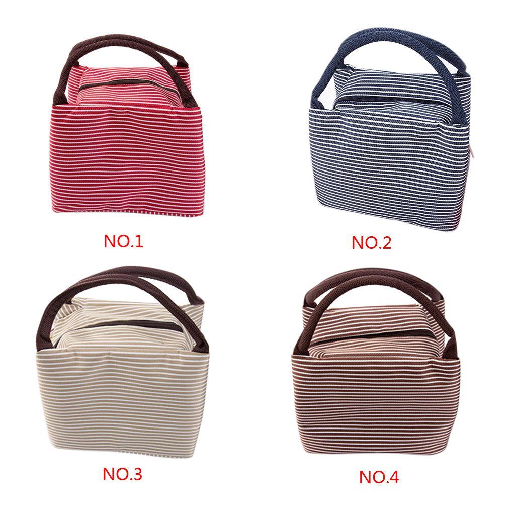 Womens Stripe Thermal Lunch Box Cooler Bag Insulated Picnic Handbag Food Bag