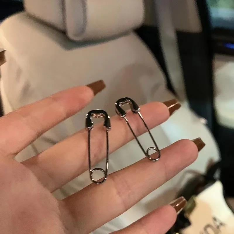 copper Zircon Punk Style Minimalist Safety Pin Stud Earrings for Women