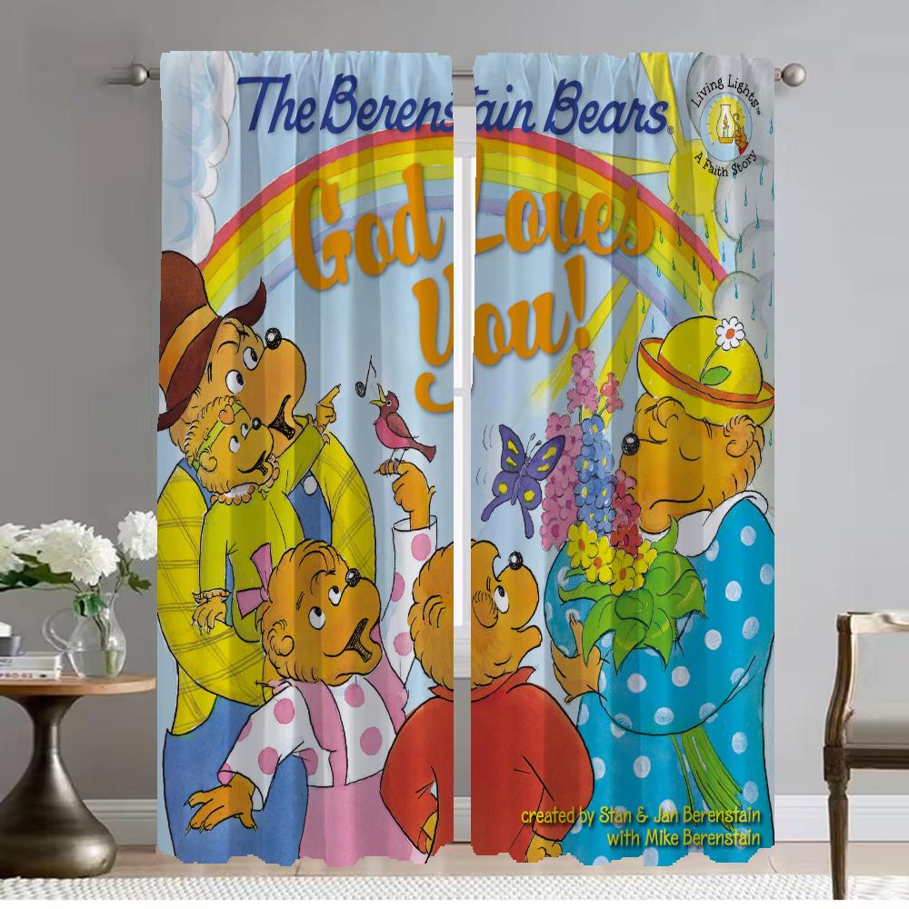 Blackout Curtains for Camera Berenstain Bears Modern Living Room Curtains 2 Pieces Window Curtain Tulle for Bedroom Shades Child