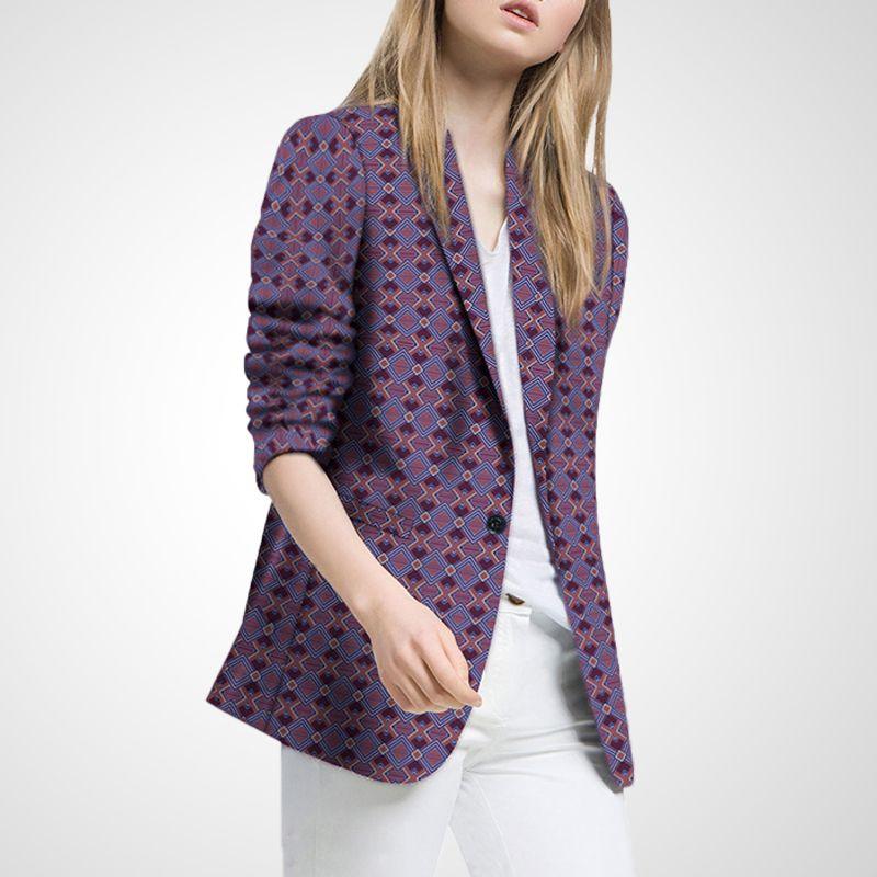 

Осенняя мода Приталенный профессиональный костюм на одной пуговице Purple Print S(In stock)