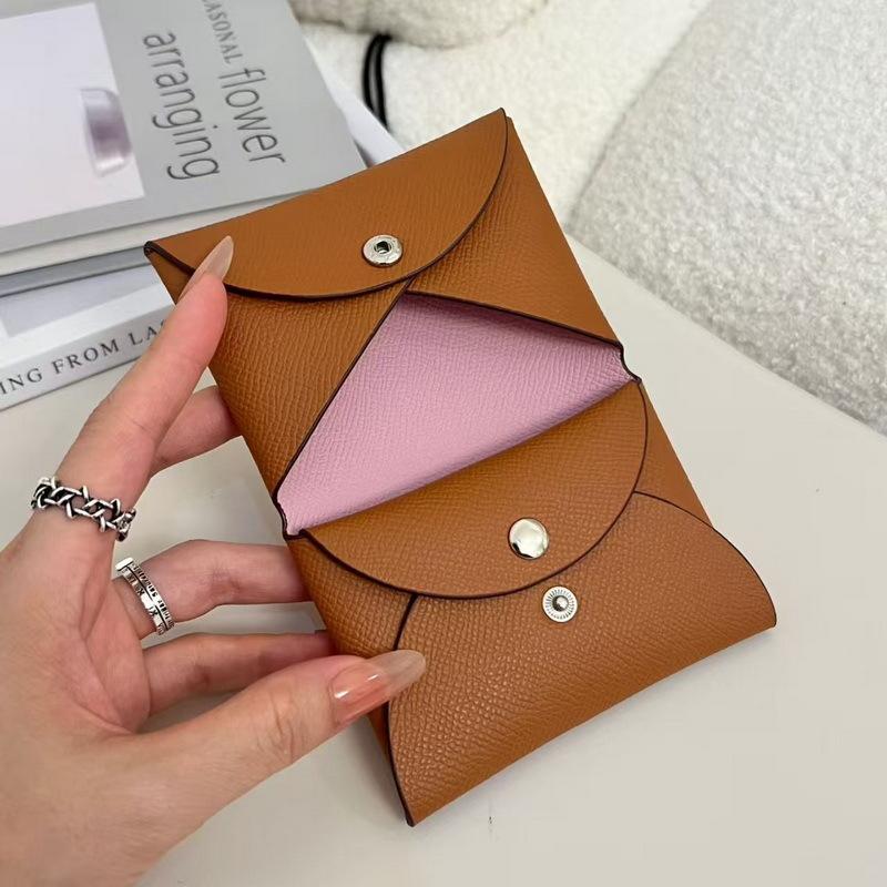 2025 New Style Real Leather Card Bag Womens Contrast Color Card Holder EP Lanyard Buckle Cross-Border Card Bag Zero Wallet Coin Purse