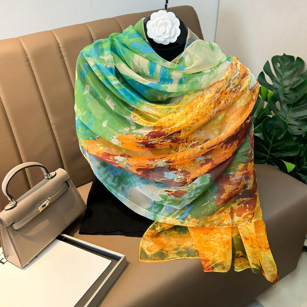 180*135cm Summer Silk Scarf Women Outdoor Shawl Bandanna Foulard Female beach Fashion Luxury Oversized Shawl Head Hijab Wrap