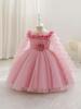 Girls' First Birthday Long Sleeve Butterfly Dress - 3D Flower Mesh Puff Princess Gown for Christening
