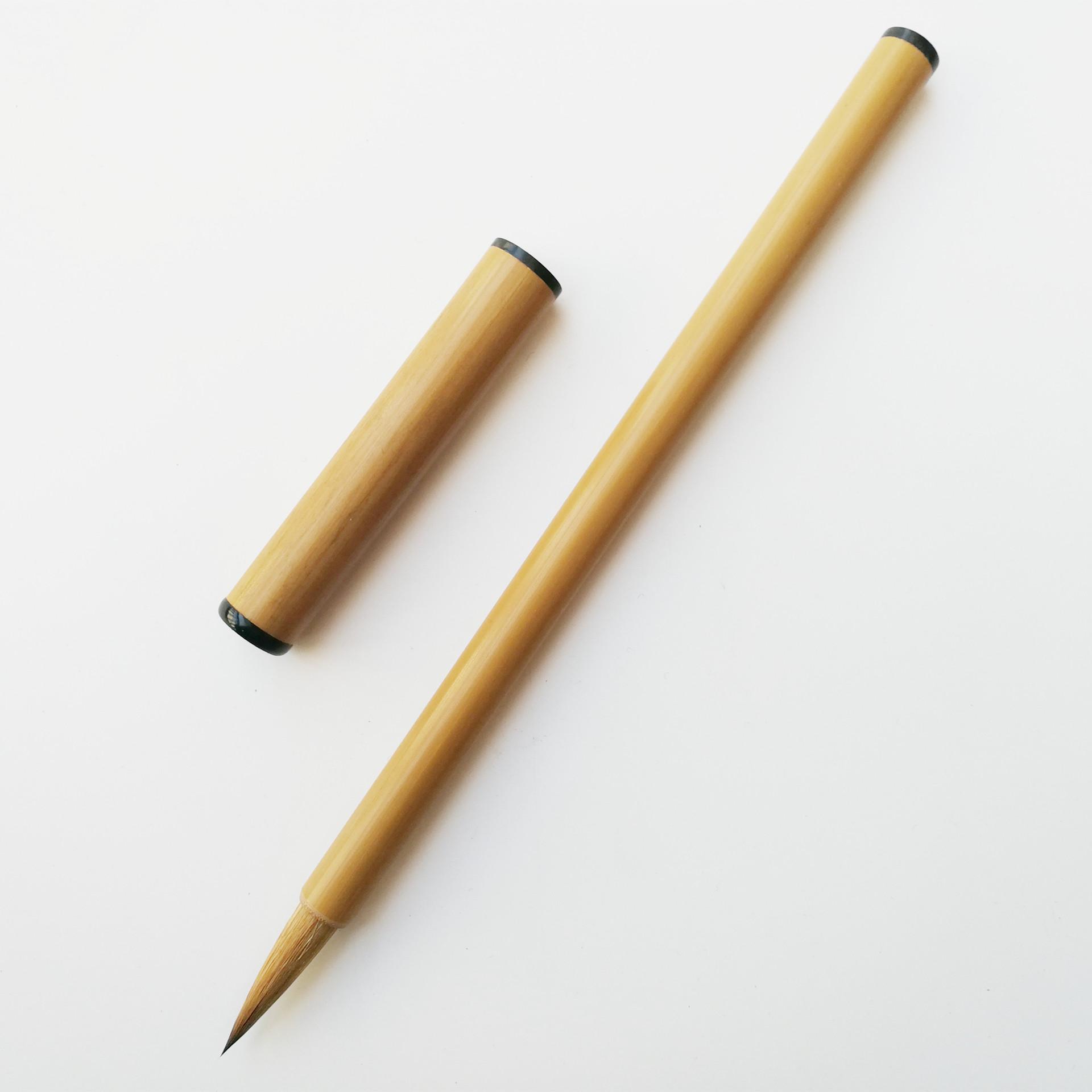 Wengang Pure Wolf Hair Brush with Yellow Bamboo Handle, Handcrafted Gan Style - 10223. Wolf Hair