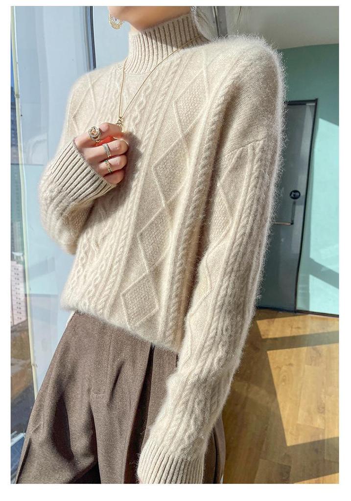 Thick Wool Cable Knit Cardigan: Retro High-Neck Sweater, Warm Winter Base Layer