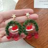 Bowknot Mistletoe Christmas Earrings Retro Heart Ear Studs Fashion Plush Xmas Pendant  Girls