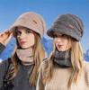 Conjunto de gorros cálidos, bufanda y gorro de invierno, gorro de punto cálido con protección contra el frío de terciopelo, conjunto de gorros de punto para mujer