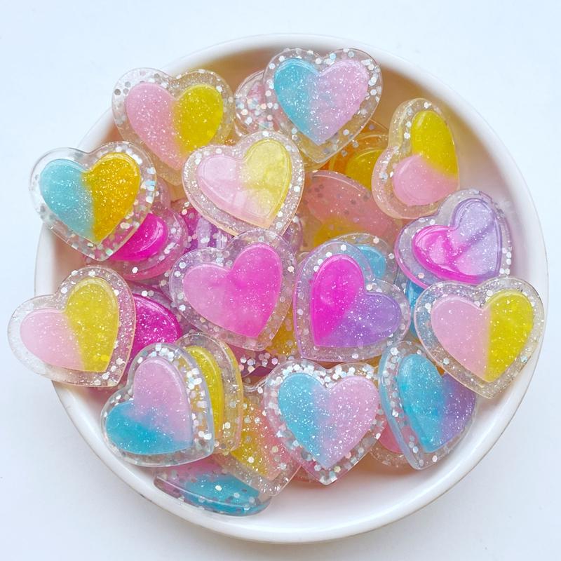 10Pcs New Cute Mini 21*23mm Shiny Heart-Shaped Flat Back Resin Cabochons Scrapbooking DIY Jewelry Craft Decoration Accessorie