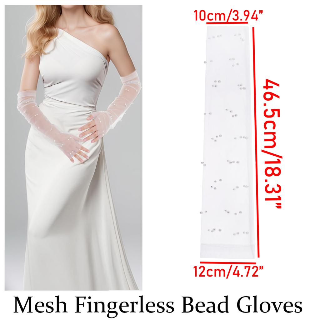 Damen Perlenbesetzte Durchsichtige Tüll Fingerlose Lange Armstulpen Braut Hochzeits Handschuhe Transparentes Netz Armabdeckung für Abendkleid Party Foto Requisiten