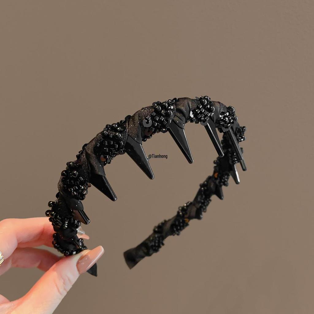 Sense Black Beaded Non-Slip Headband with Teeth - Elegant Women's Hair Accessory