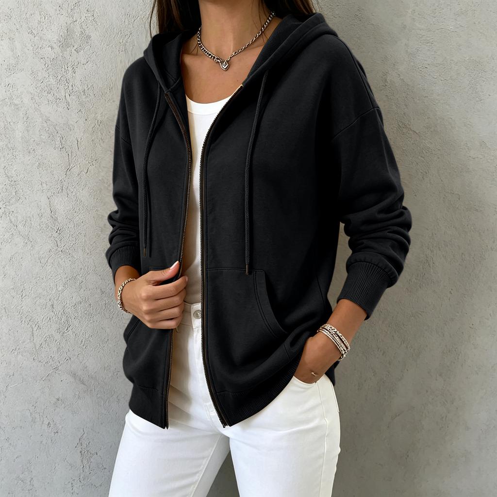 Women's Hooded Zip-Up Sweatshirt with Pockets Casual Long Sleeve Jacket for Everyday Wear