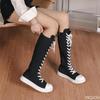 Fashion High End Strap Women's Shoes Spring New Item Plus Size Women's Boots Side Zipper Canvas Long Tube Design Women's Boots Platform