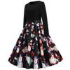 Women's Long Sleeve Vintage Dress Retro Fit Flare Holiday Party Dress Christmas Print Midi Dress with Waist Tie Belt