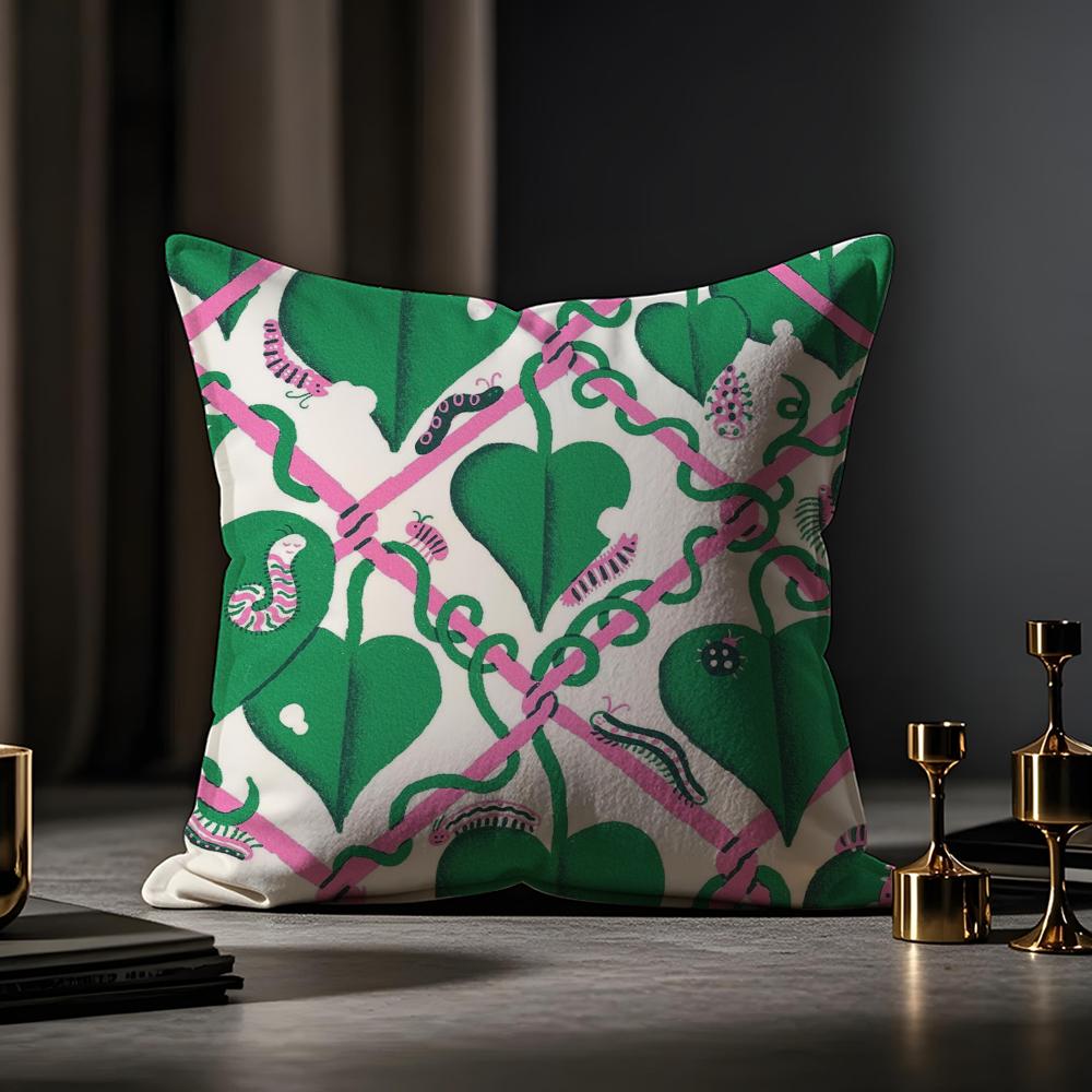 Cute Illustration Art Cushion Cover Anti-dustmite Pillowcase Invisible Zipper Silky Short Plush Sofa Cushion Cover