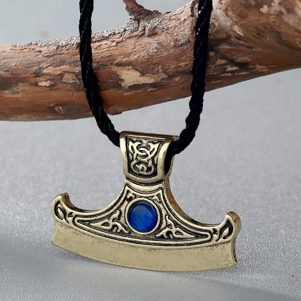 Kinitial Axe of Perun with zirconium Charm Pendant Necklace Sekira Perun Men Jewelry Viking Nordic Talisman Necklaces Collier 45cm