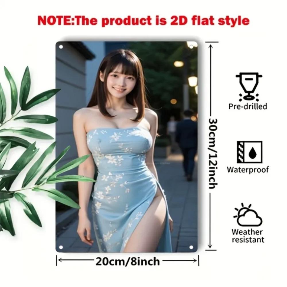 Anime Girl Metal Wall Art Cherry Blossom Decor, Easy Install Aluminum Sign for Home Cafe