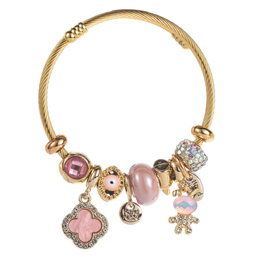 Alloy Adjustable Demon Eye Four-Leaf Clover Rabbit Letter Beaded Bracelet for Women