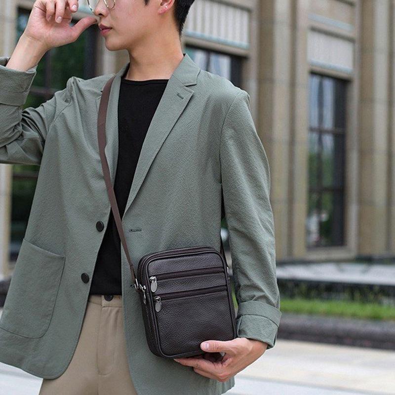 Genuine Cowhide Leather Men Travel Sling Bag Casual Shoulder Crossbody Bags for Male Casual Messenger Bag Satchel Bags